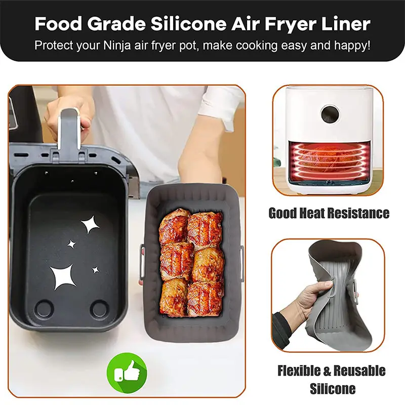Food Safe Silicone Pot Non Stick BPA Free Rectangle Air Fryer Liners For Ninja Dual