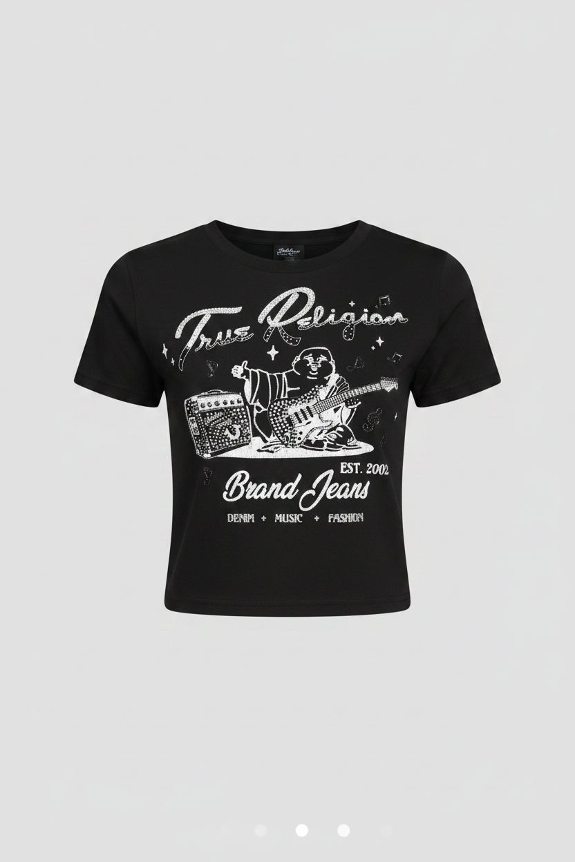TRUE RELIGION Crystal Buddha Baby Tee Women Shirt