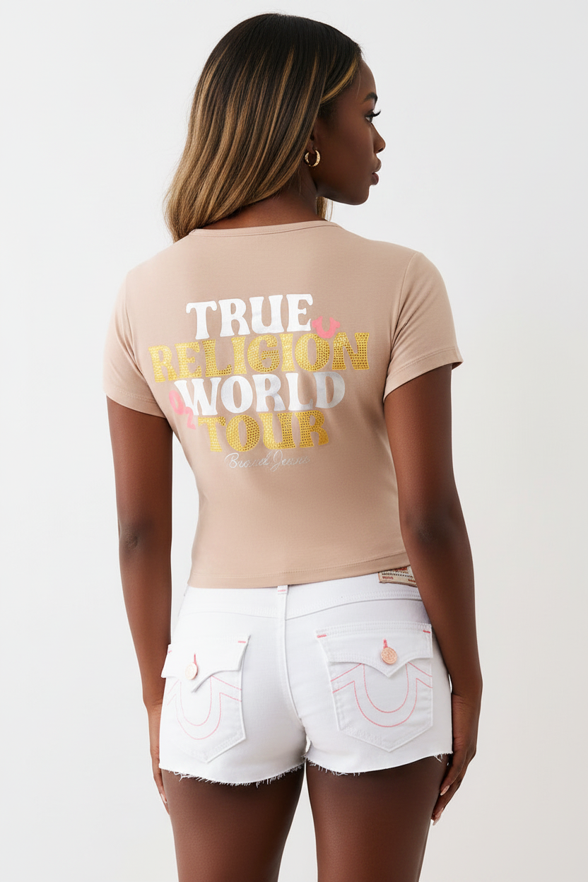 TRUE RELIGION Crystal World Tour Baby Tee