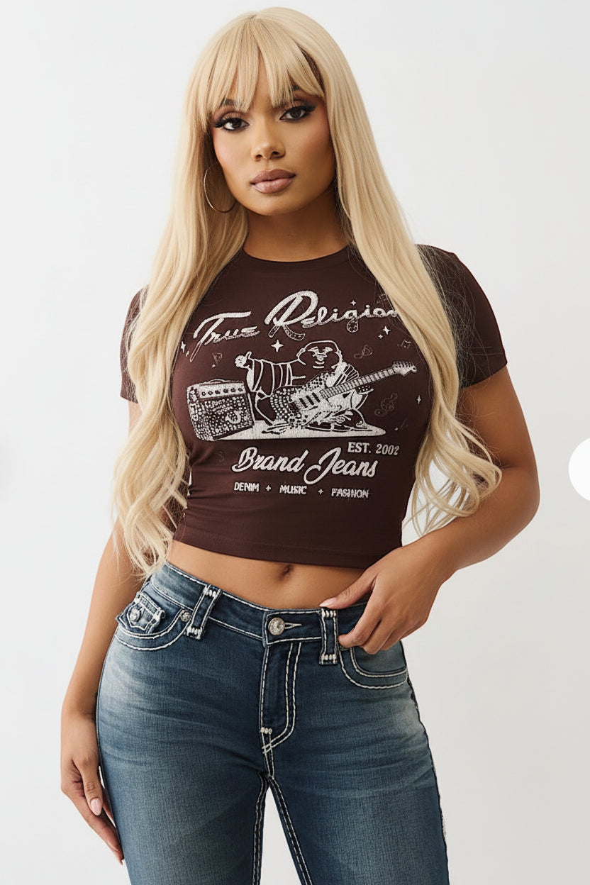 TRUE RELIGION Crystal Buddha Baby Tee