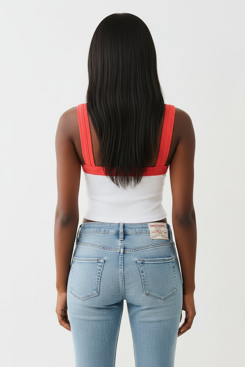 TRUE RELIGION Embroidered Cropped Ringer Tank