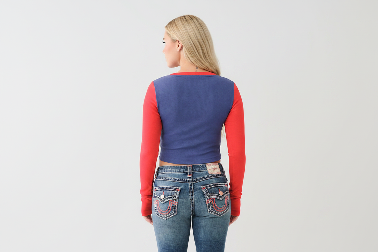 TRUE RELIGION Colorblock Ribbed Scoop Neck Tee