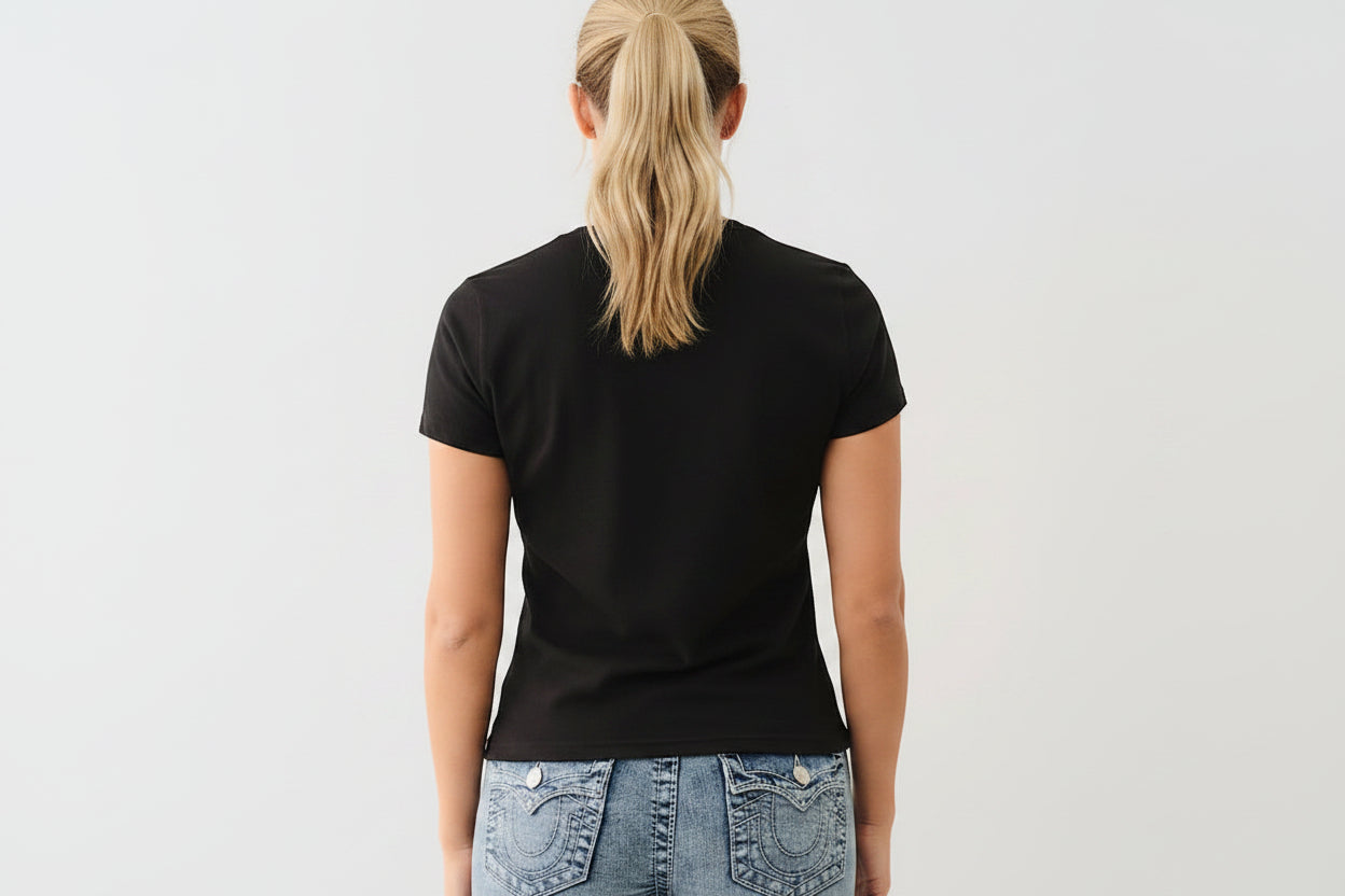 TRUE RELIGION Vertical Logo V Neck Tee
