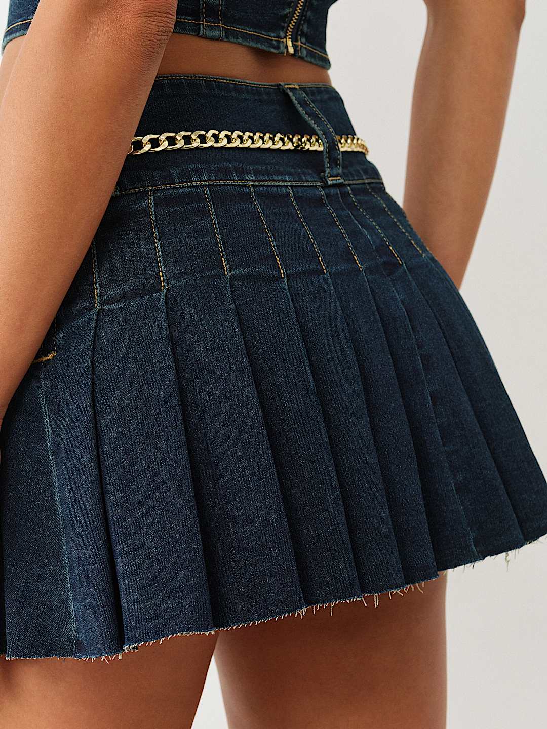 TRUE RELIGION Pleated Chain Denim Mini Skirt - Indigo Twilight - View 5