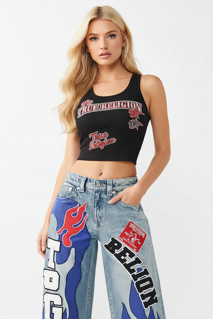 TRUE RELIGION Crystal Sporty Ribbed Tank Top