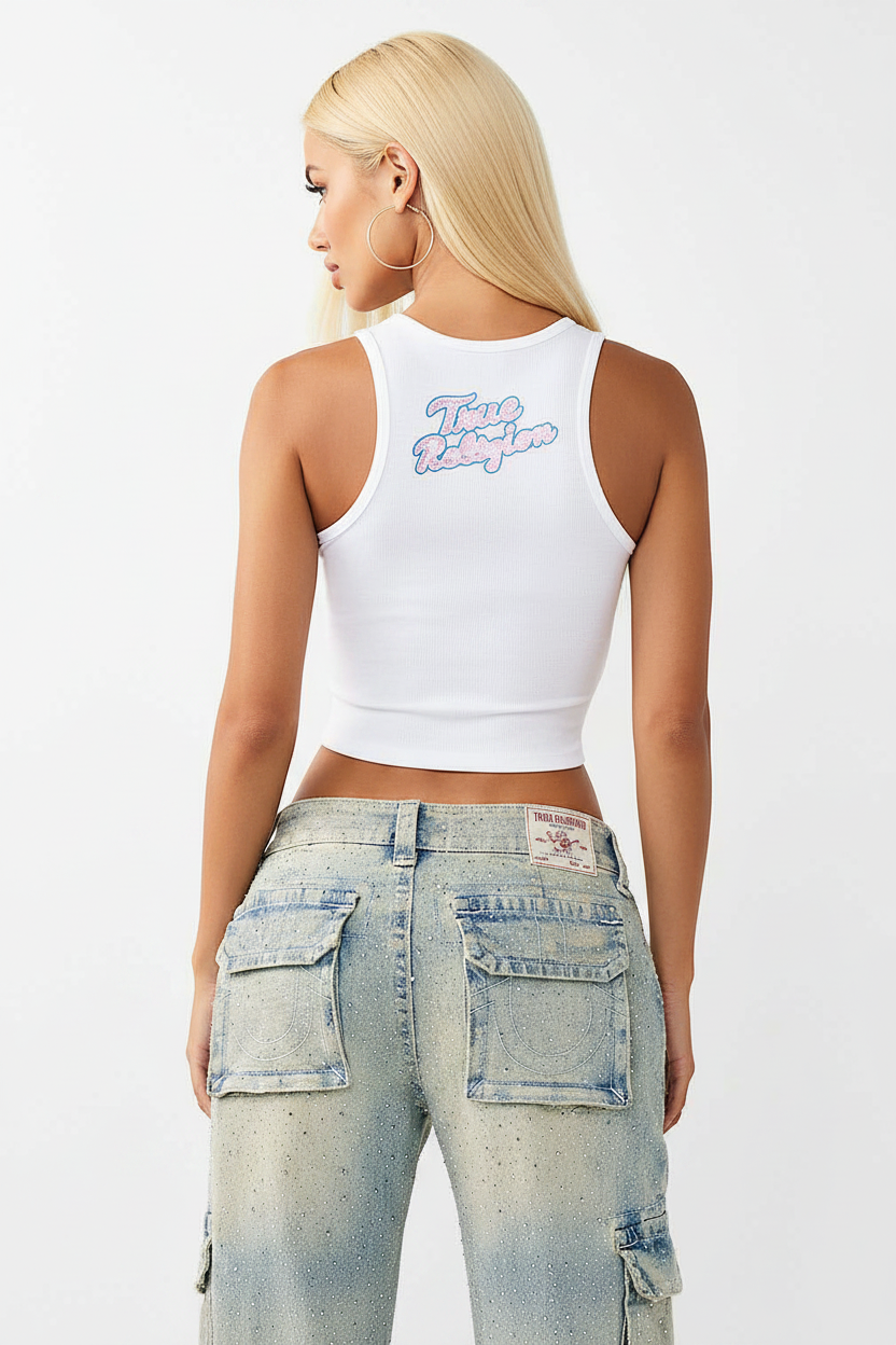 TRUE RELIGION Crystal Sporty Ribbed Tank Top