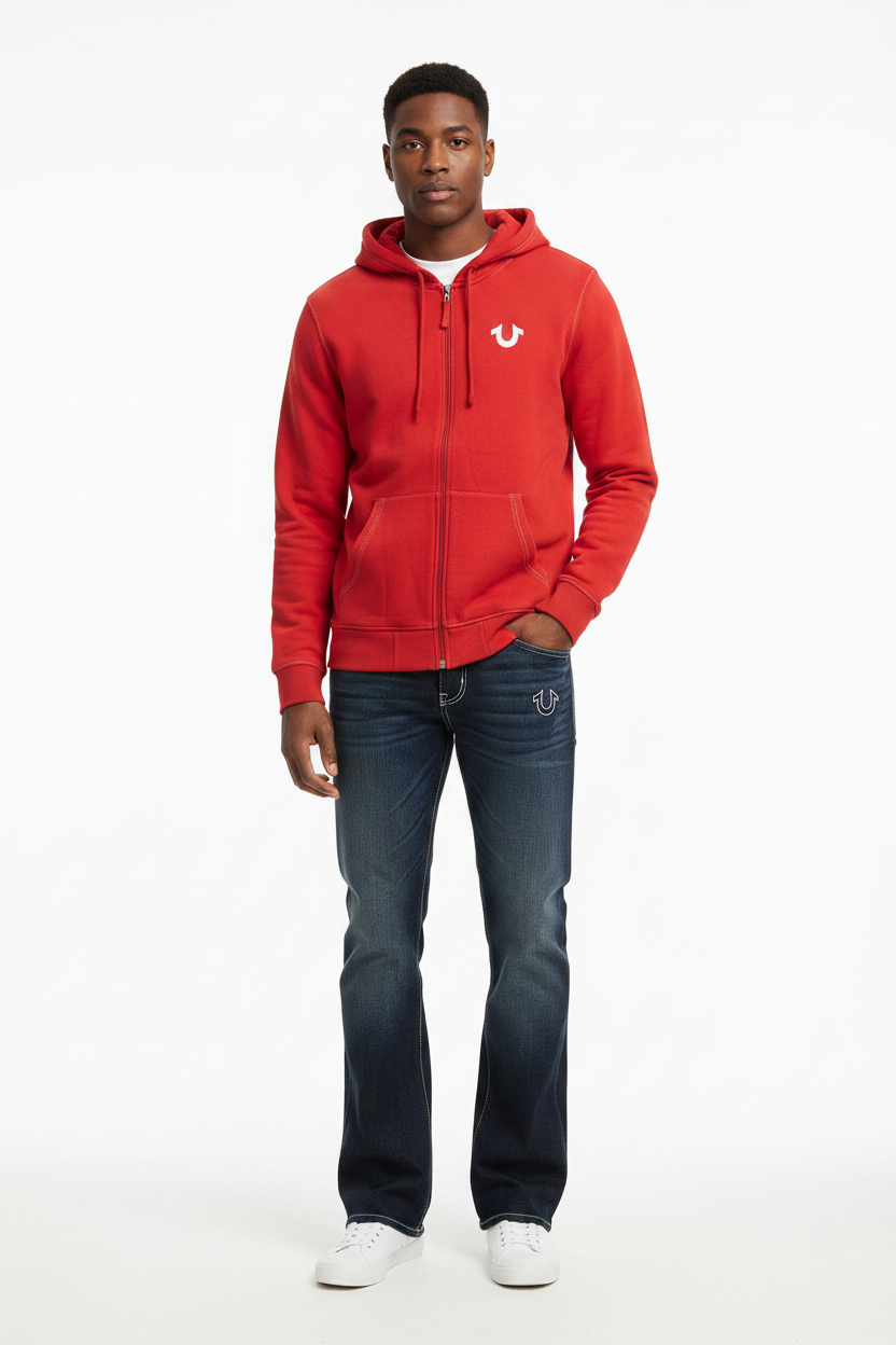 TRUE RELIGION Men Sweater Buddha Logo Seal Zip Hoodie