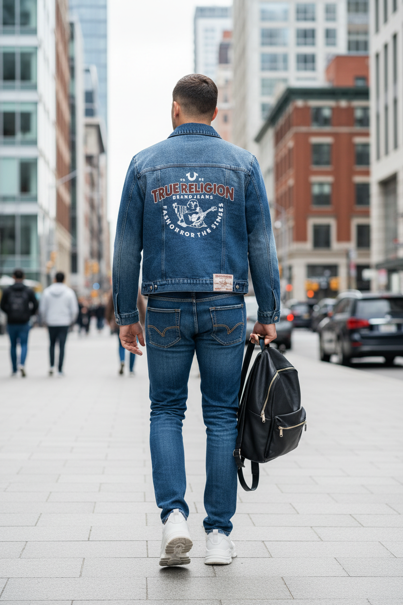 TRUE RELIGION Men Jeans Jacket TBR Print SN Denim Jacket