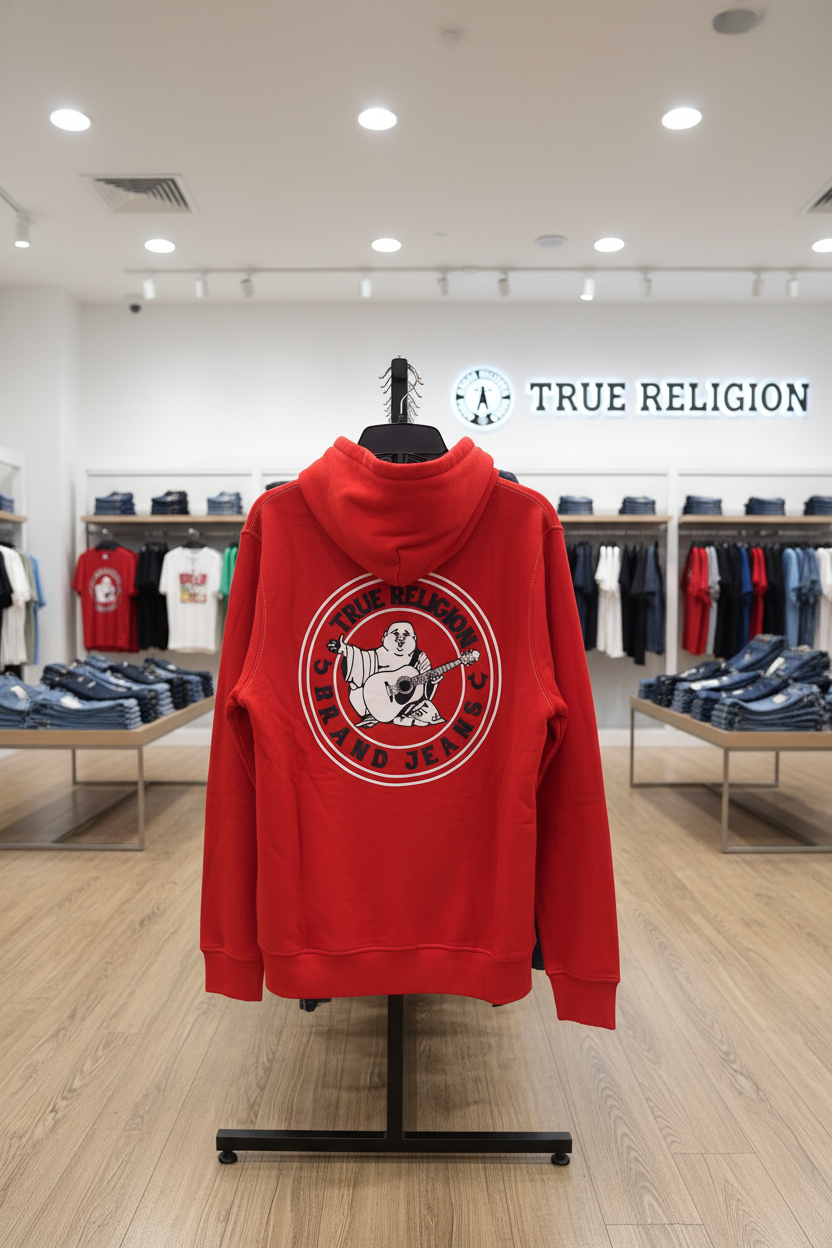 TRUE RELIGION Men Sweater Buddha Logo Seal Zip Hoodie