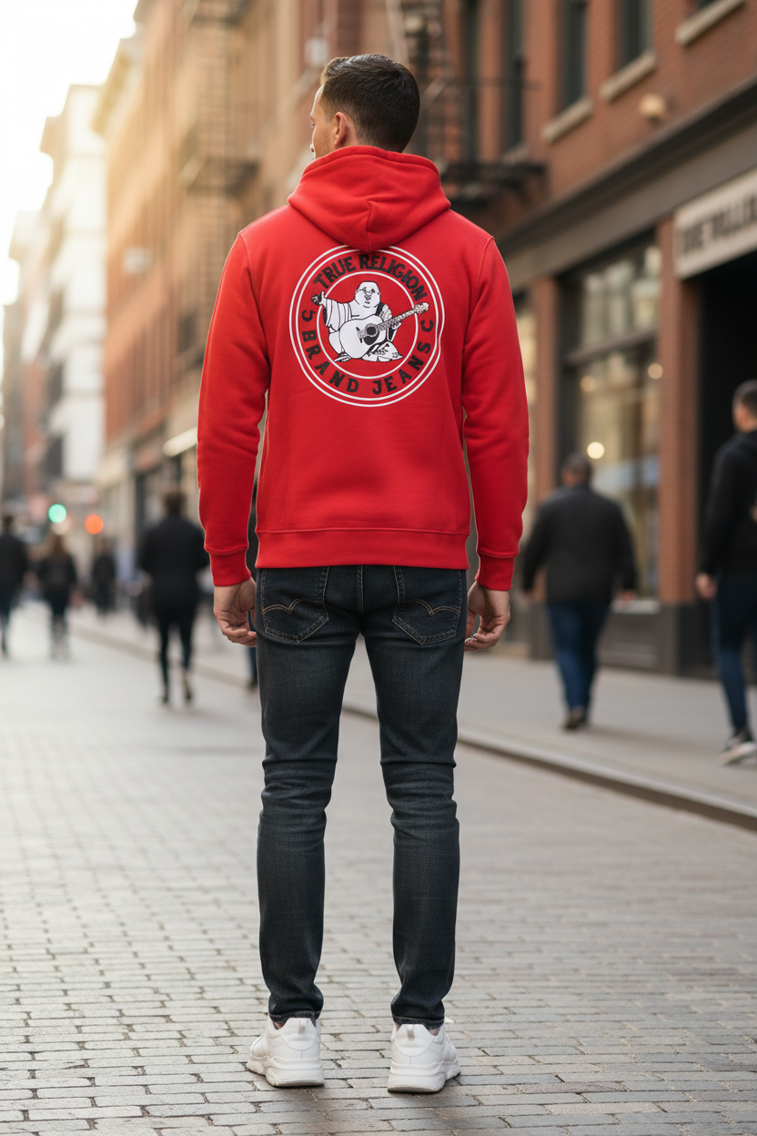 TRUE RELIGION Men Sweater Buddha Logo Seal Zip Hoodie