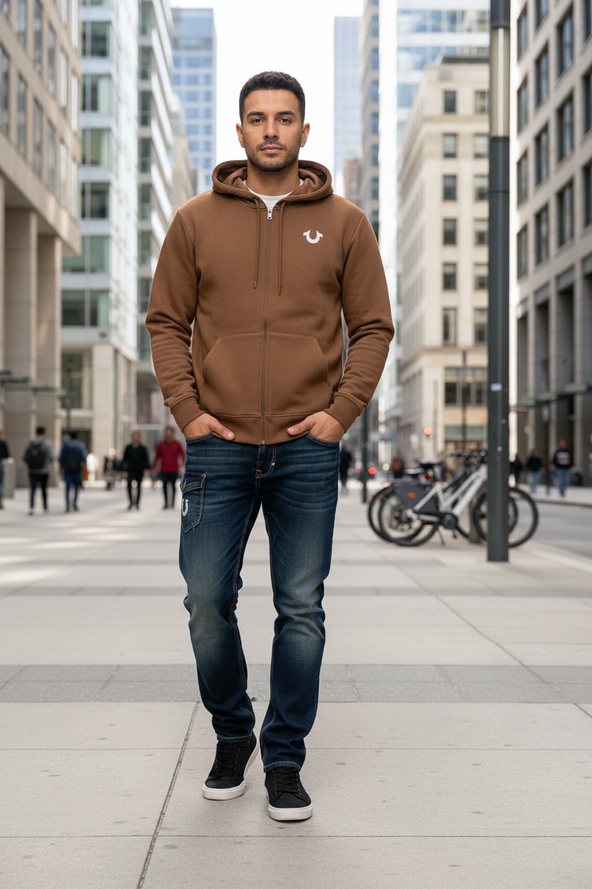 TRUE RELIGION Men Sweater Oversize TR Buddha Zip Hoodie