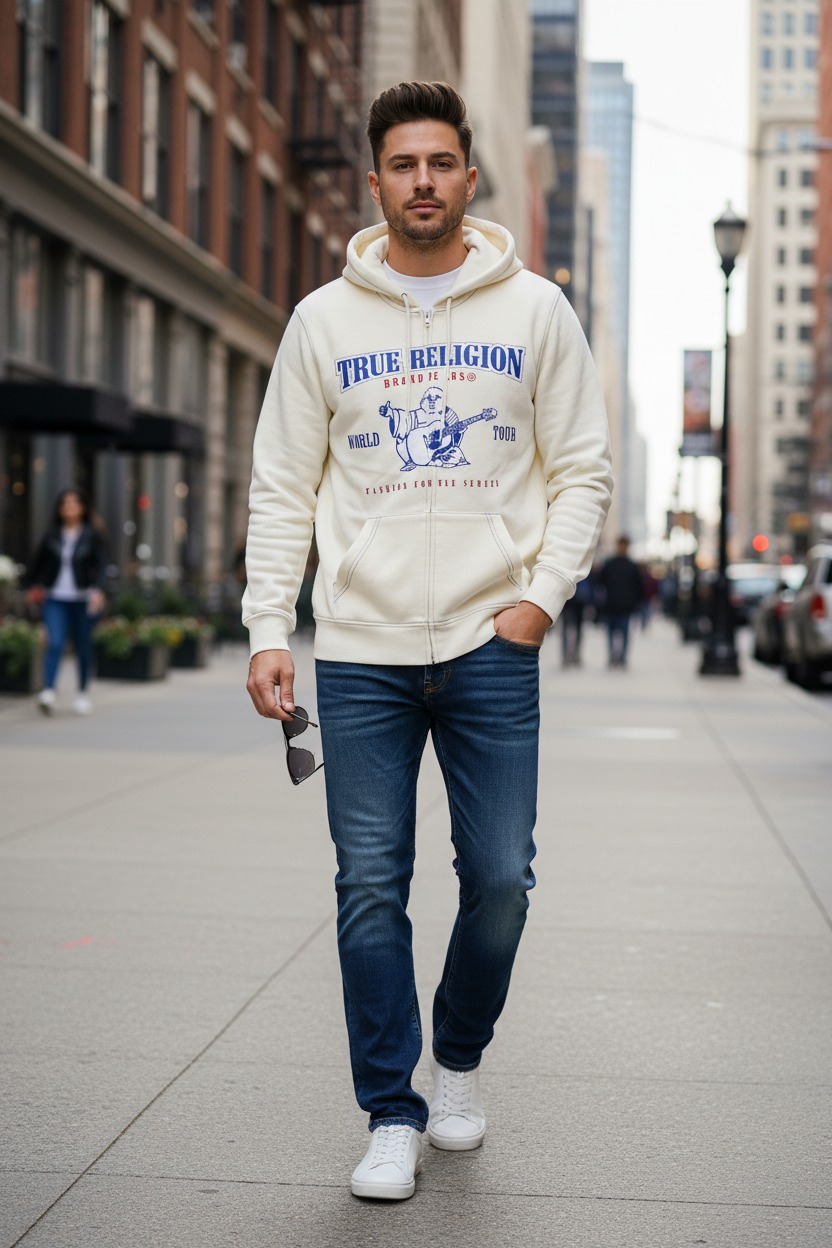 TRUE RELIGION Men Sweater Buddha Icon Zip Hoodie