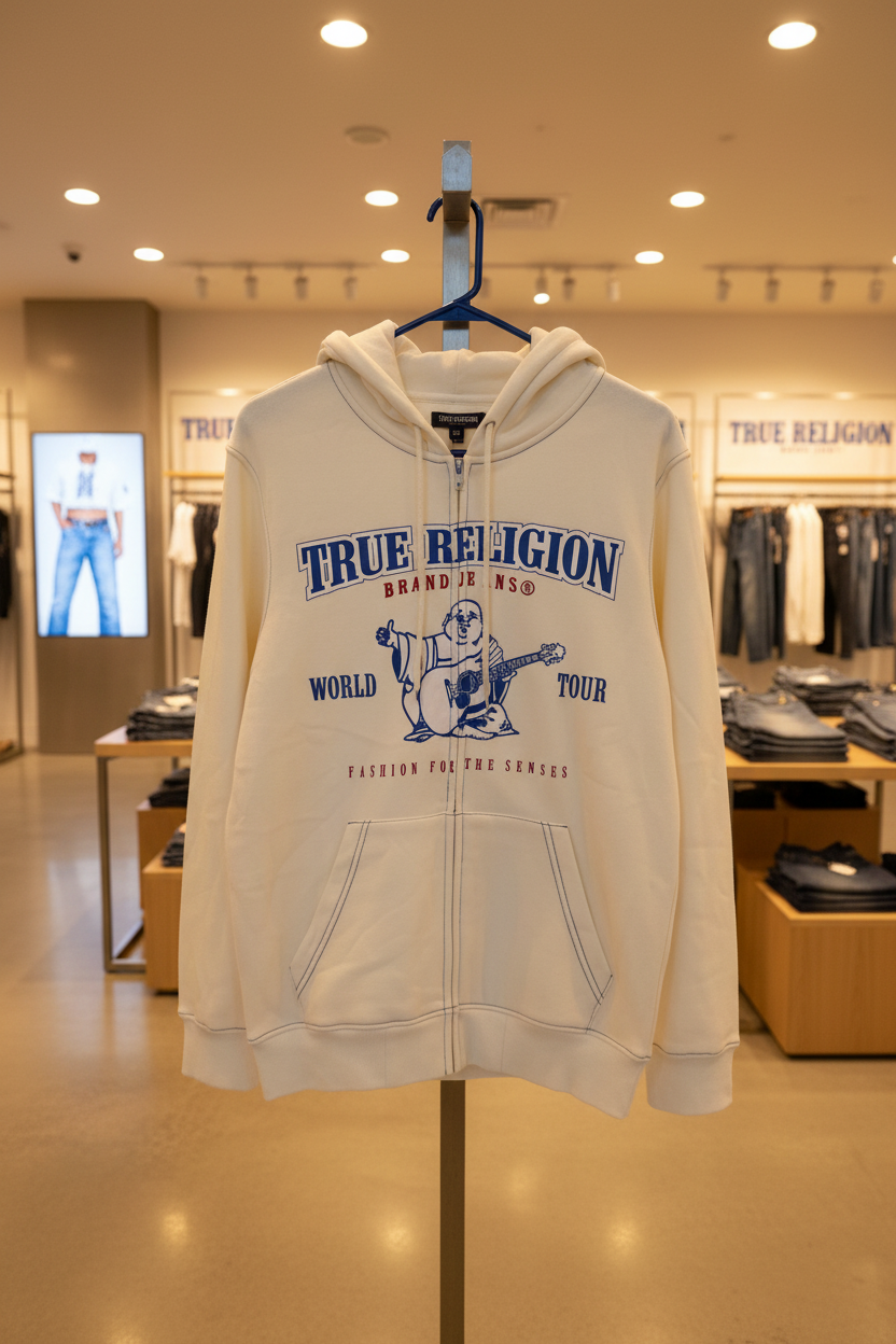 TRUE RELIGION Men Sweater Buddha Icon Zip Hoodie