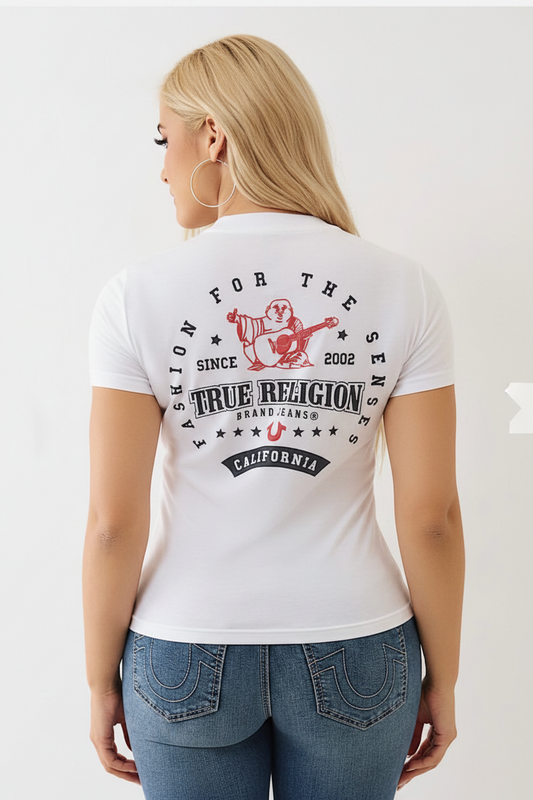 TRUE RELIGION Movie Star Buddha V Neck Tee
