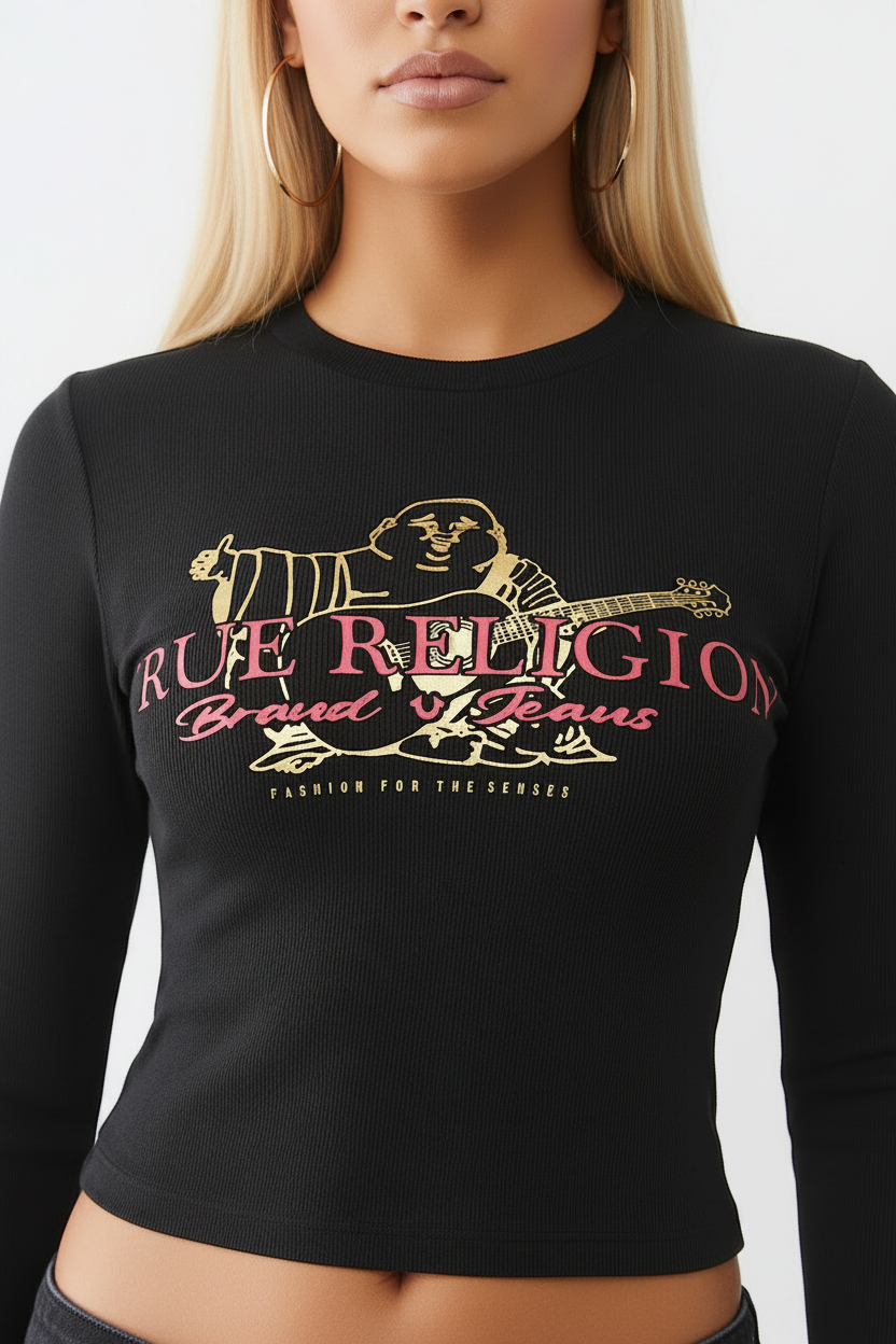 TRUE RELIGION Buddha Ribbed Long Sleeve Baby Tee