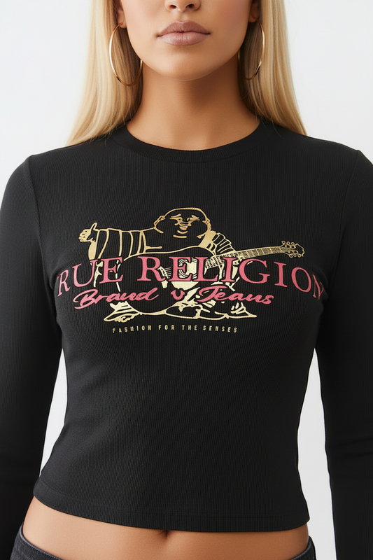TRUE RELIGION Buddha Ribbed Long Sleeve Baby Tee