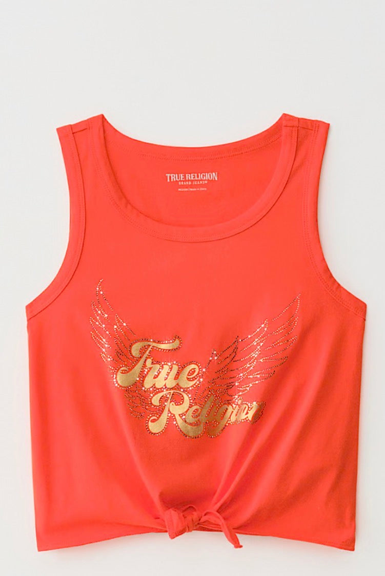 TRUE RELIGION Girls Iridescent Winged Logo Tie Tank Top