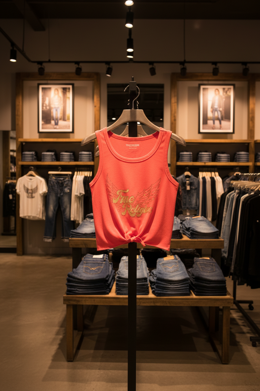 TRUE RELIGION Girls Iridescent Winged Logo Tie Tank Top