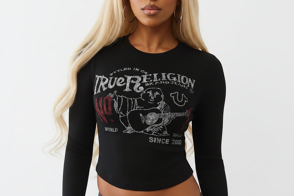 TRUE RELIGION Printed Buddha Long Sleeve Baby Tee