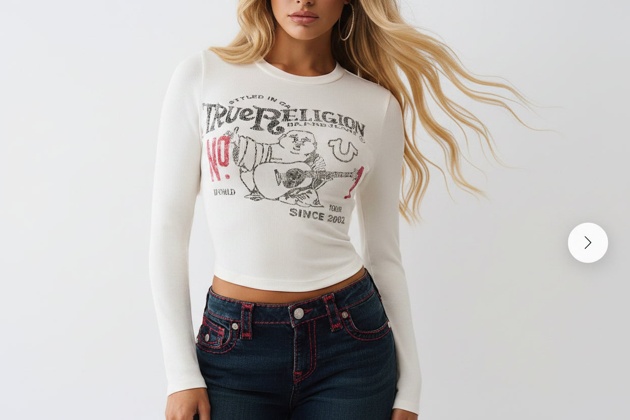 TRUE RELIGION Printed Buddha Long Sleeve Baby Tee