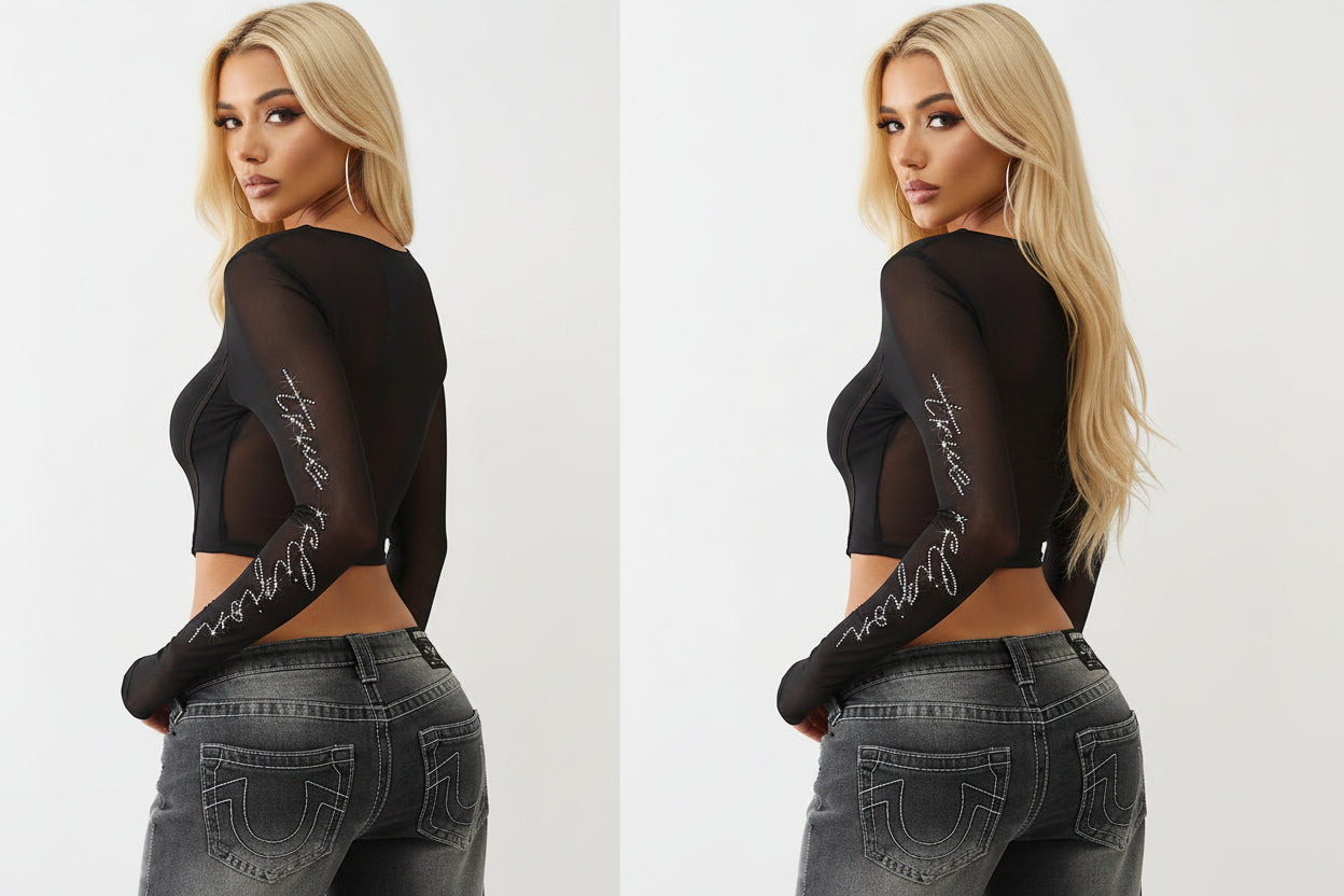 TRUE RELIGION Crystal Mesh Long Sleeve Top