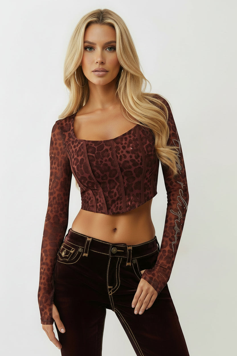 TRUE RELIGION Crystal Mesh Long Sleeve Top