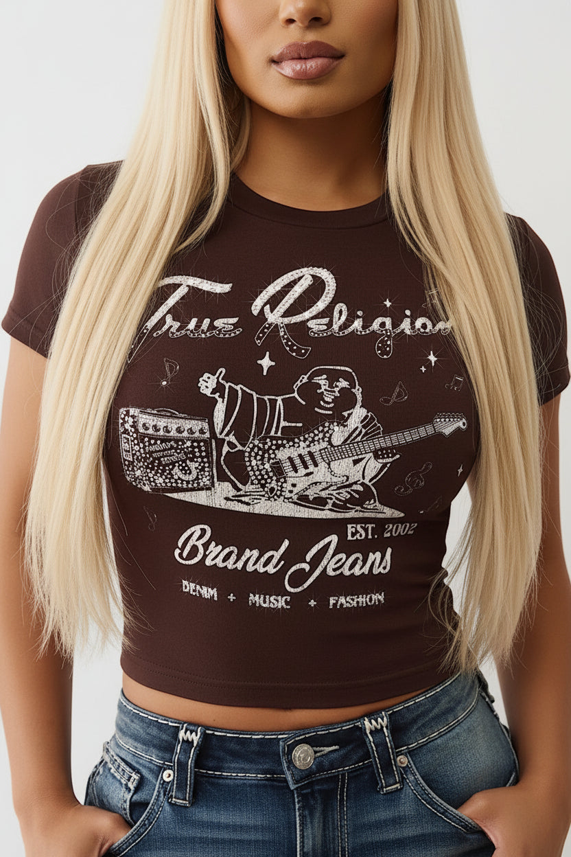 TRUE RELIGION Crystal Buddha Baby Tee
