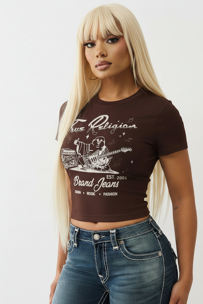 TRUE RELIGION Crystal Buddha Baby Tee