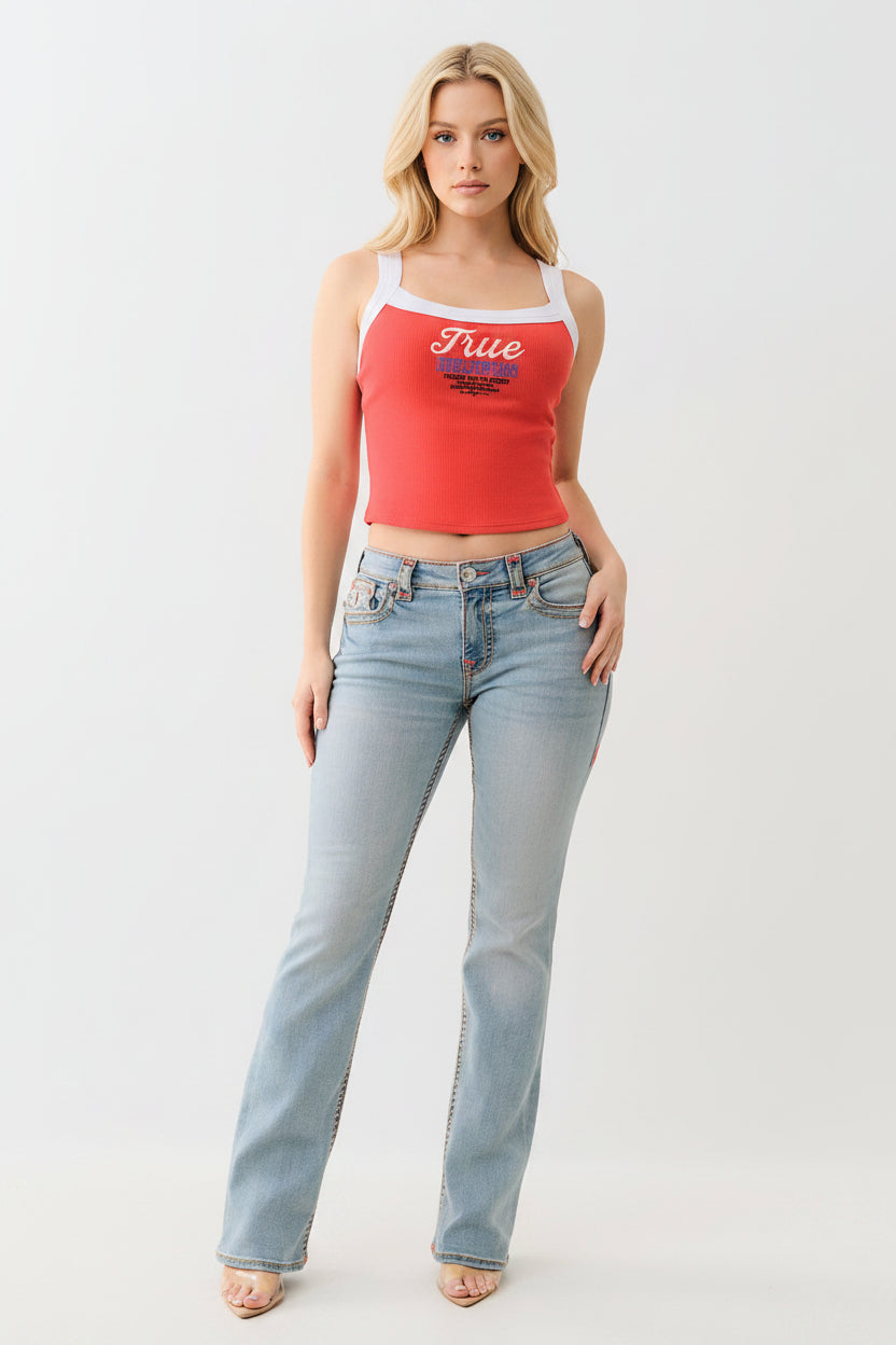TRUE RELIGION Embroidered Cropped Ringer Tank