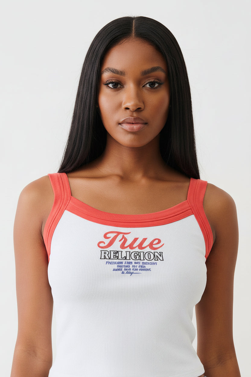 TRUE RELIGION Embroidered Cropped Ringer Tank