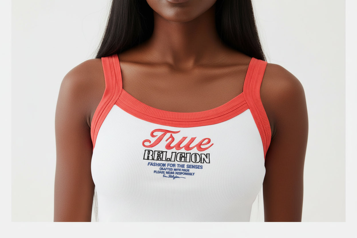TRUE RELIGION Embroidered Cropped Ringer Tank