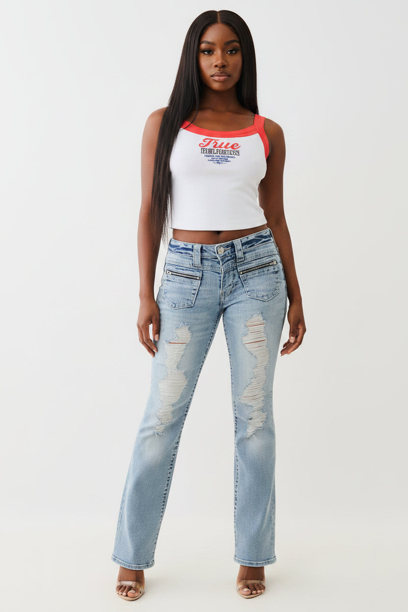 TRUE RELIGION Embroidered Cropped Ringer Tank
