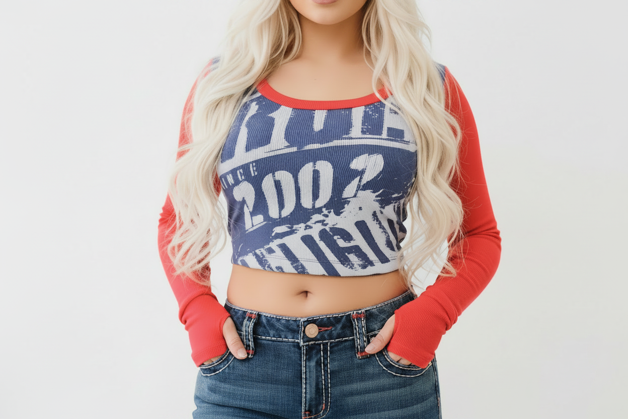 TRUE RELIGION Colorblock Ribbed Scoop Neck Tee