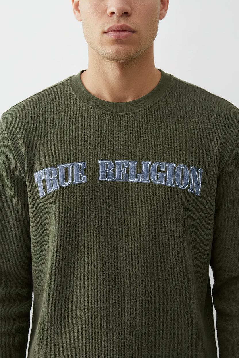 TRUE RELIGION Denim Logo Long Sleeve Thermal Tee