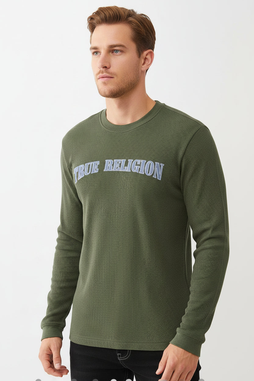 TRUE RELIGION Denim Logo Long Sleeve Thermal Tee