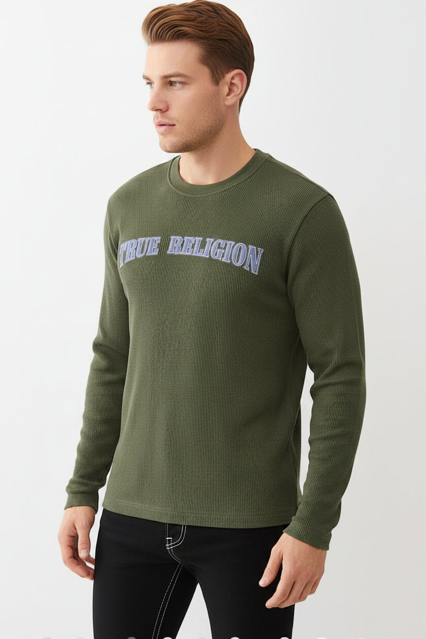 TRUE RELIGION Denim Logo Long Sleeve Thermal Tee