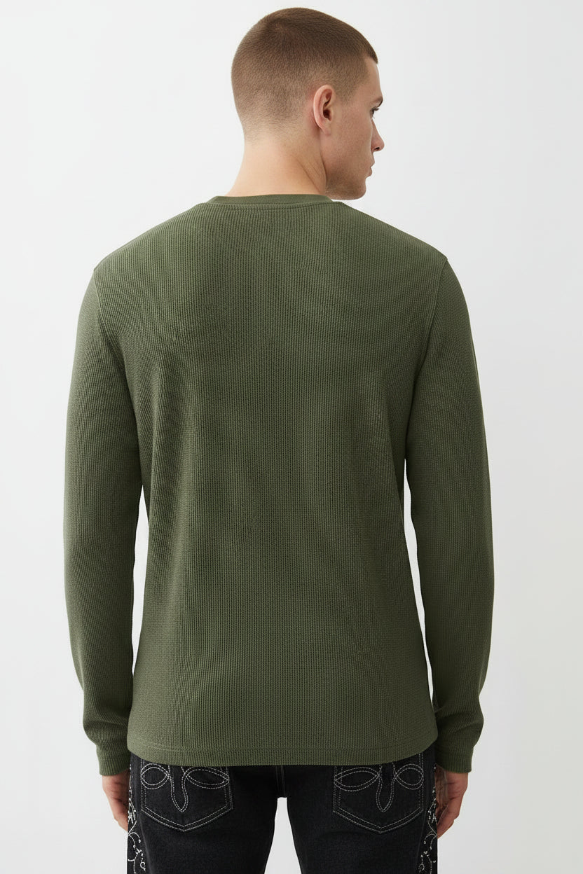 TRUE RELIGION Denim Logo Long Sleeve Thermal Tee