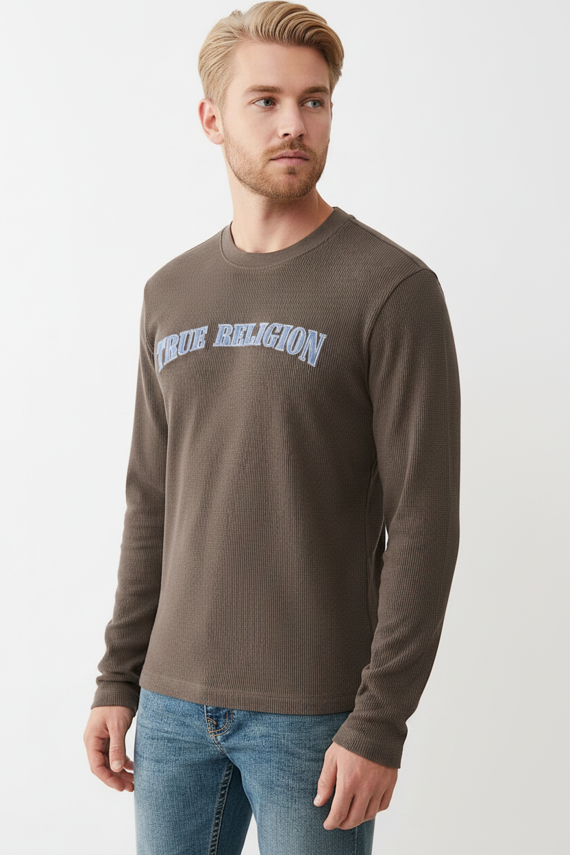 TRUE RELIGION Denim Logo Long Sleeve Thermal Tee