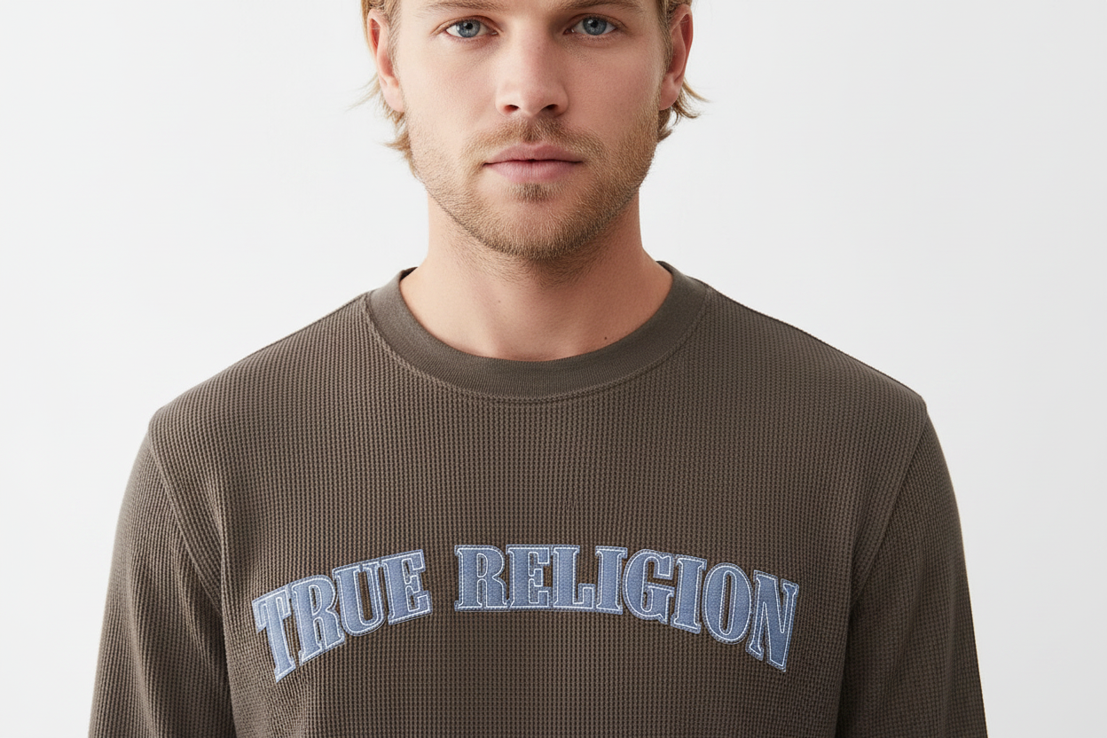 TRUE RELIGION Denim Logo Long Sleeve Thermal Tee