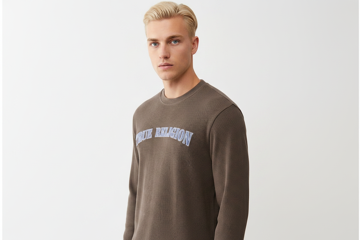 TRUE RELIGION Denim Logo Long Sleeve Thermal Tee