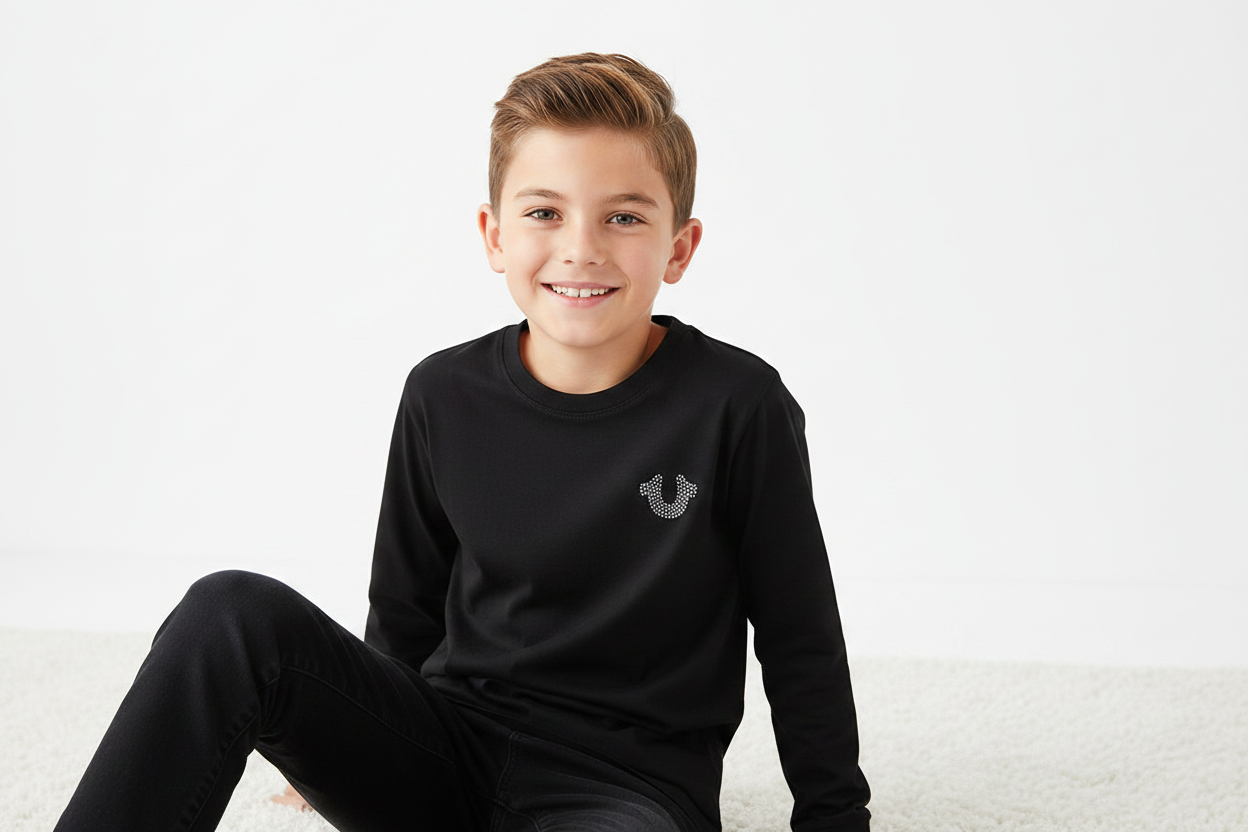 TRUE RELIGION Boys Studded Buddha Long Sleeve Tee