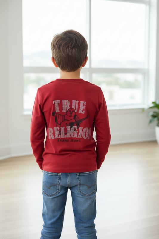 TRUE RELIGION Boys Studded Buddha Long Sleeve Tee