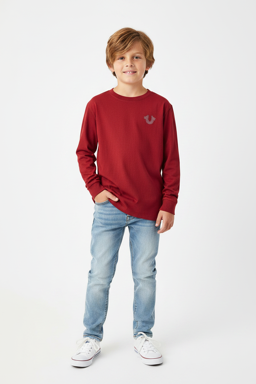 TRUE RELIGION Boys Studded Buddha Long Sleeve Tee
