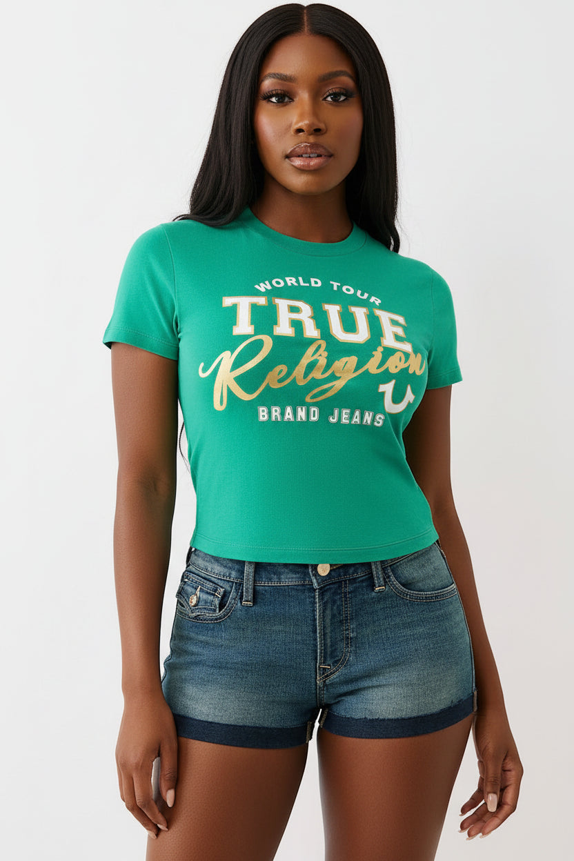 TRUE RELIGION Metallic Logo Baby Tee