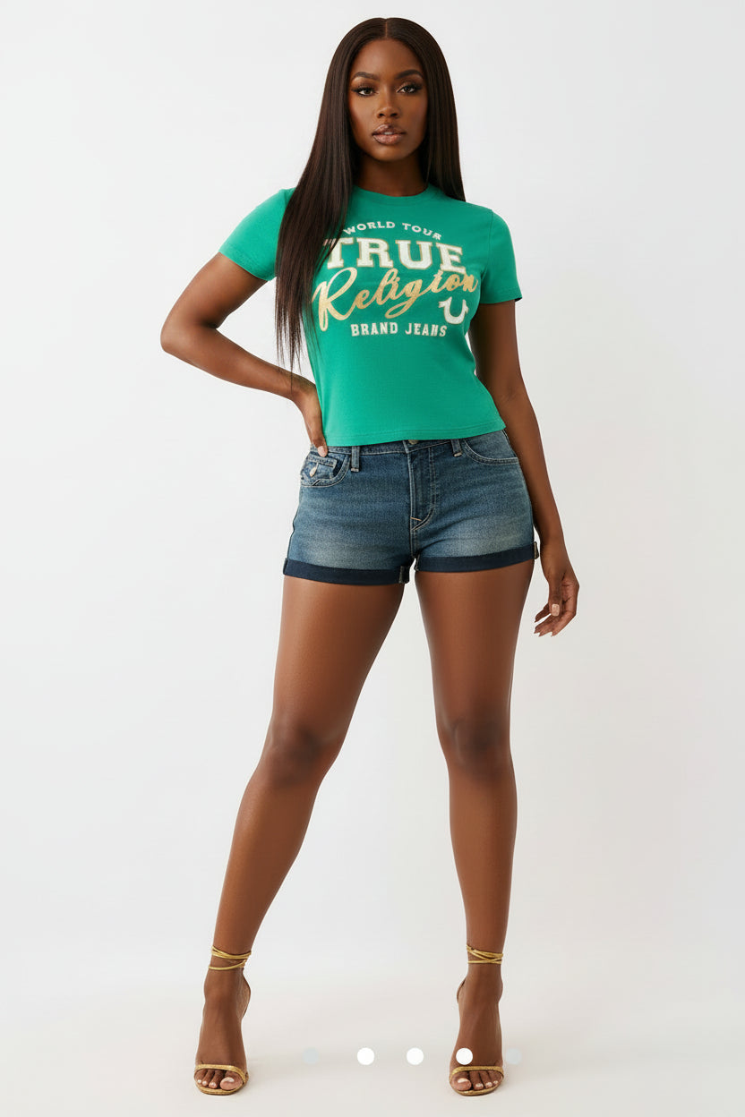 TRUE RELIGION Metallic Logo Baby Tee