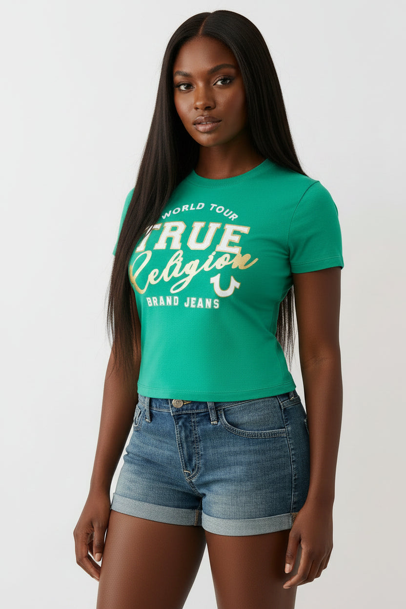 TRUE RELIGION Metallic Logo Baby Tee