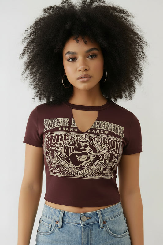 TRUE RELIGION Crystal Buddha Keyhole Baby Tee
