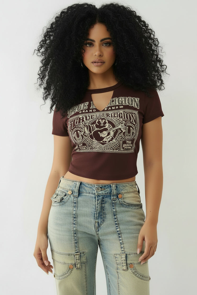 TRUE RELIGION Crystal Buddha Keyhole Baby Tee