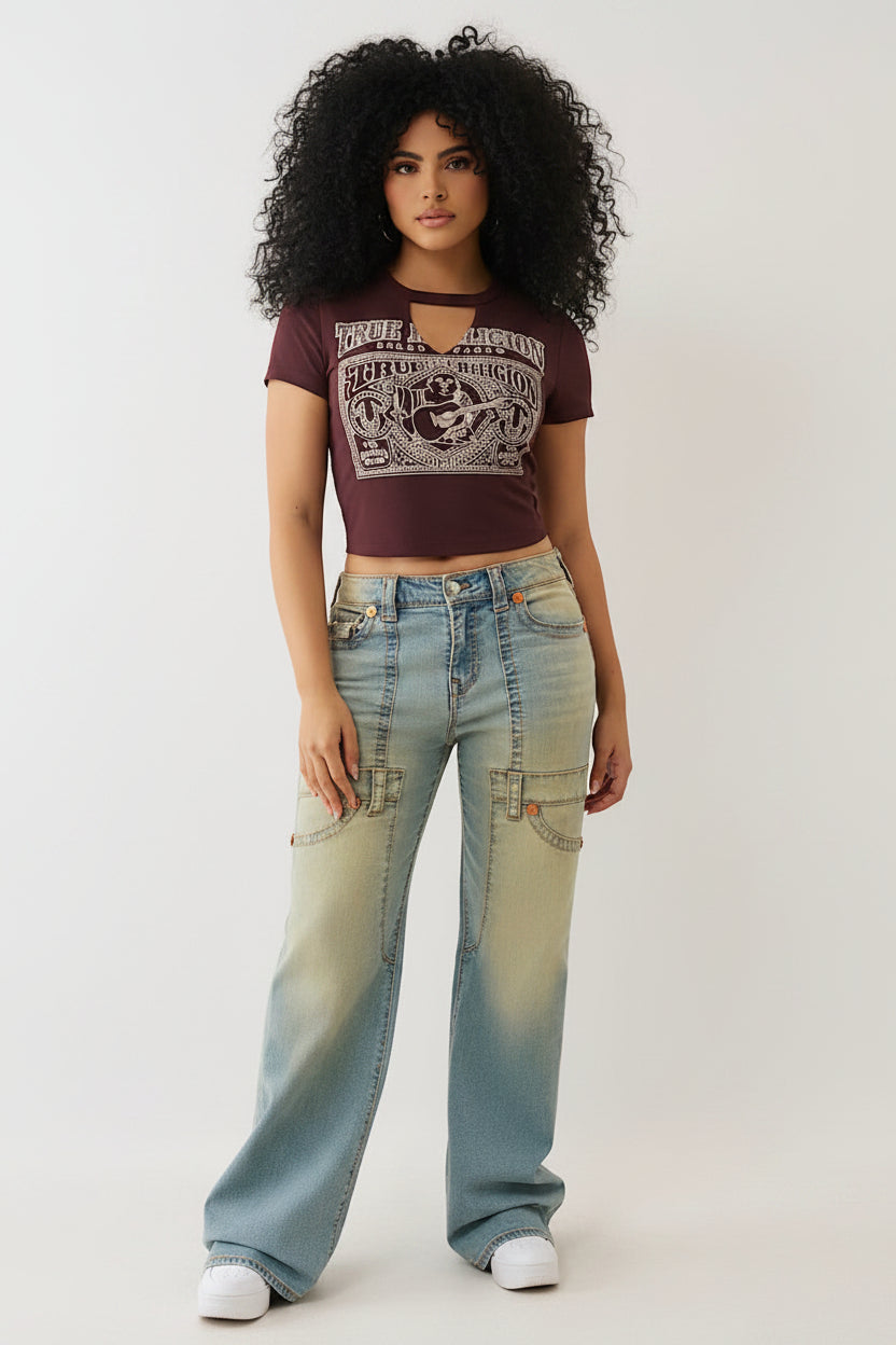 TRUE RELIGION Crystal Buddha Keyhole Baby Tee