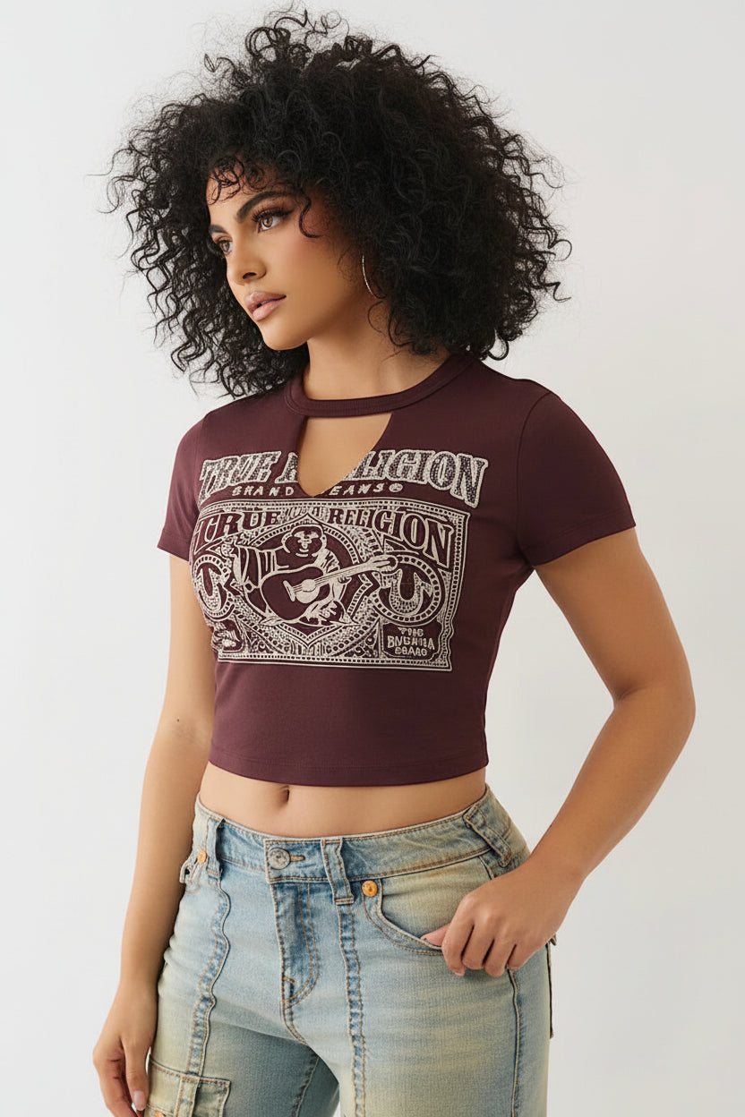 TRUE RELIGION Crystal Buddha Keyhole Baby Tee